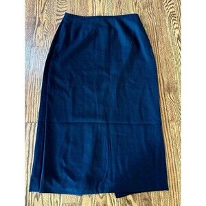 Vintage CHAUS Skirt Black Lined Straight MIDI 100% Wool Buttons‎ Size 12